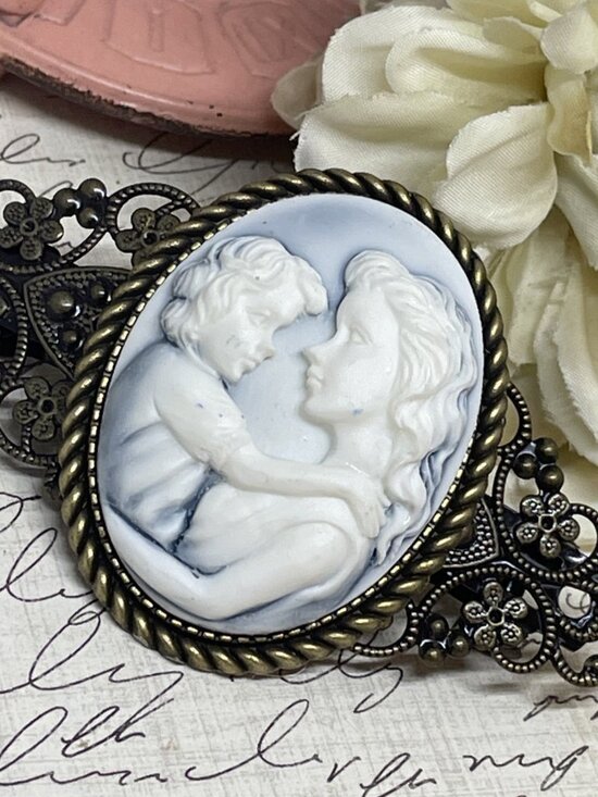 Blue White Mother Child Christmas Gift Mom New Cameo Pin Hair Clip Jewelry Comb - Picture 1 of 12